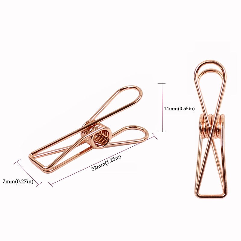 Zoohot Pack of 25 Rose Gold Small Metal Clips - Multi-Purpose Clothesline Utility Clips - Image 2